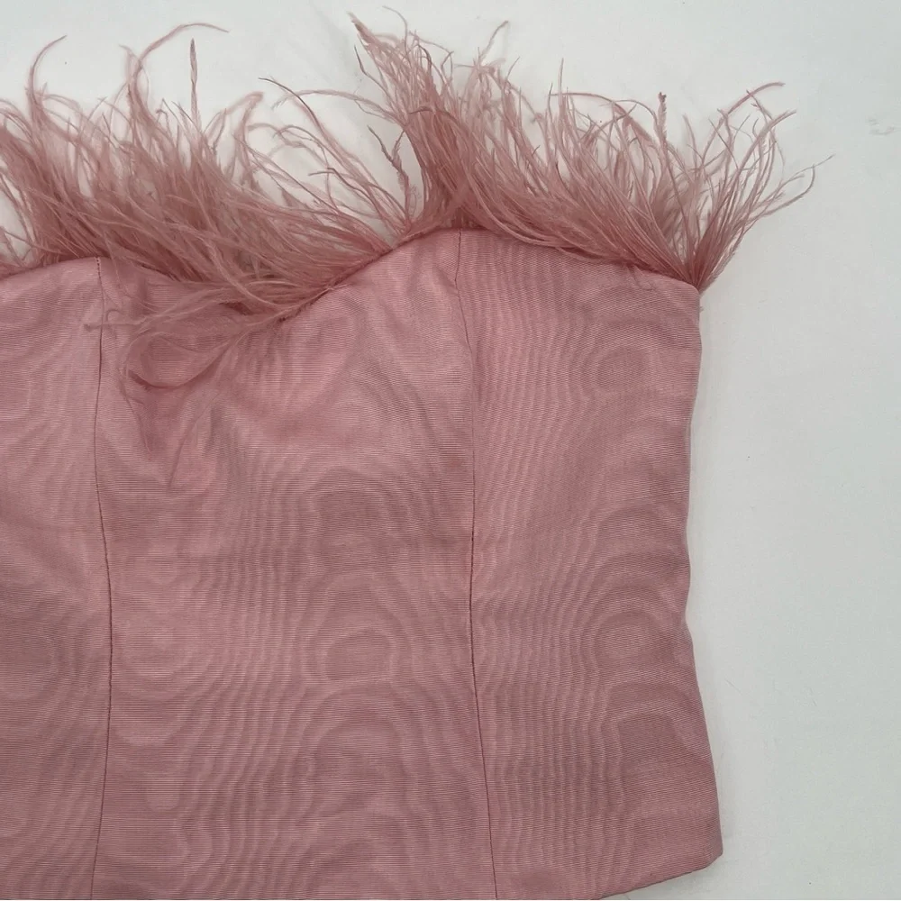 LPA Aida Pink Ostrich Feather Crop Tube Elegant Pink Feathered Women's Top - Picture 5 of 5